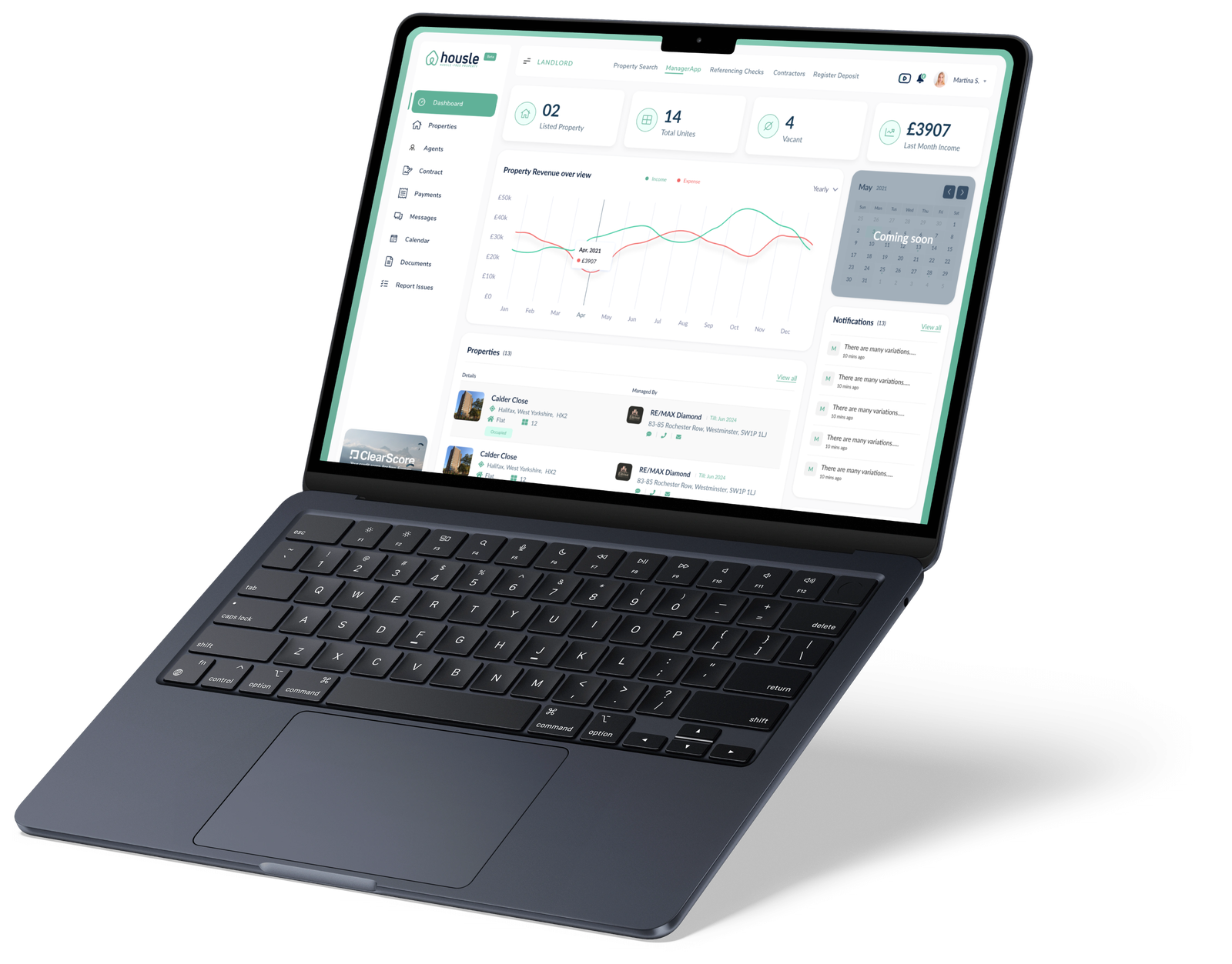 Housle landlord dashboard on a laptop